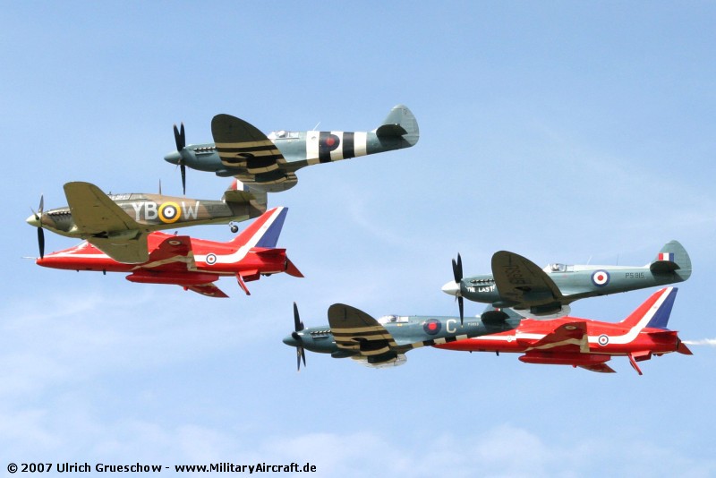 The Red Arrows, Spitfire, and Hurricane
